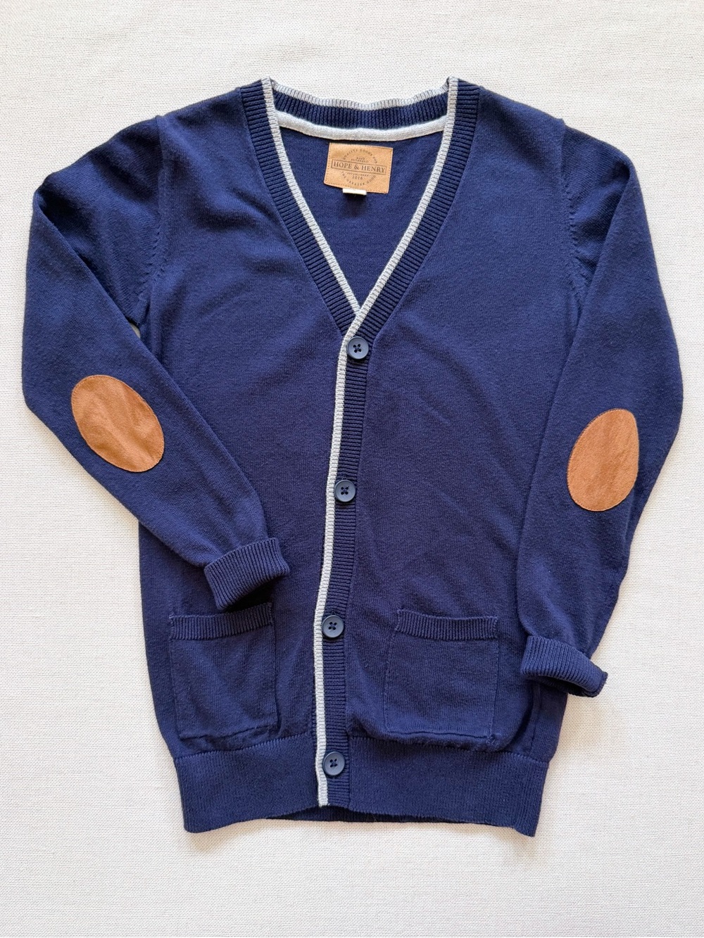 Hope & Henry Organic Cotton Button Cardigan Elbow Patches Boys Small